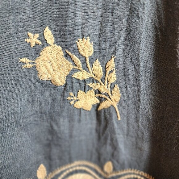 JOHNNY WAS 100% LINEN BLUE SHIFT DRESS IVORY FLORAL EMBROIDERY SIZE SMALL BOHO - Picture 8 of 11
